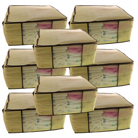 Kit 8 Caixa Organizadora Roupas Multiuso Toalha Lençóis Roupa De Cama Em TNT Dobrável 45x45x20cm
