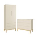 Ver imagem 1 de Jogo de Quarto Infantil Classic Guarda Roupa 2 Portas e Cômoda 6 Gavetas Areia Fosco com Pés
