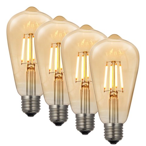 Kit 4 Lâmpada Filamento de Led Poptem St64 4w Bivolt 14cm Decorativa Transparente