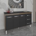 Ver imagem 2 de Balcão Gabinete Armário Cozinha Carine Savana Preto com Tampo Tampão 140 Cm Mobília Decor Preto