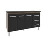 Balcão Gabinete Armário Cozinha Carine Savana Preto com Tampo Tampão 140 Cm Mobília Decor Preto - 1