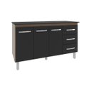 Ver imagem 1 de Balcão Gabinete Armário Cozinha Carine Savana Preto com Tampo Tampão 140 Cm Mobília Decor Preto