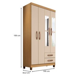 Guarda Roupa Solteiro Mogi com Espelho 4 Portas Carvalho Americano Off White - Incorplac - 3