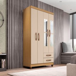 Guarda Roupa Solteiro Mogi com Espelho 4 Portas Carvalho Americano Off White - Incorplac - 2