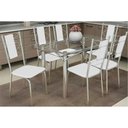 Ver imagem 1 de Conjunto: Mesa Sala Jantar Elba C/ Tampo de Vidro 120cm e 6 Cadeiras Lisboa Cromada - Courano Branco