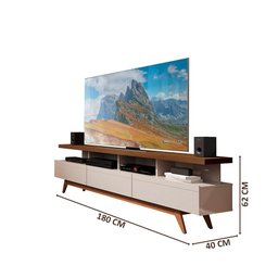 Rack De Sala Grande Com Gavetas E Pés Off White Freijó Germai - 4
