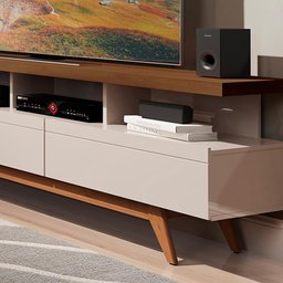 Rack De Sala Grande Com Gavetas E Pés Off White Freijó Germai - 3
