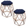 Kit 2 Puff Banqueta Luna Nó Escandinavo para Pentedeira Sala Quarto Hexágono Bronze Corino Azul - 1