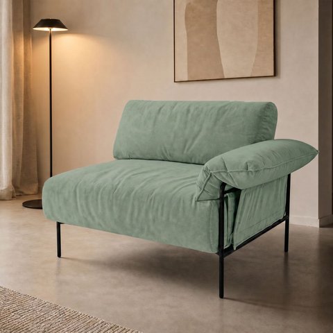 Sofá Modular Industrial com Braço Direito Basileia 120cm Yescasa Veludo Tx Verde Pistache