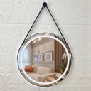 Ver imagem 3 de Espelho Adnet Couro Caramelo Jateado 60x60 3 Tons de Led Botão Touch + Pendurador, Fonte Slin