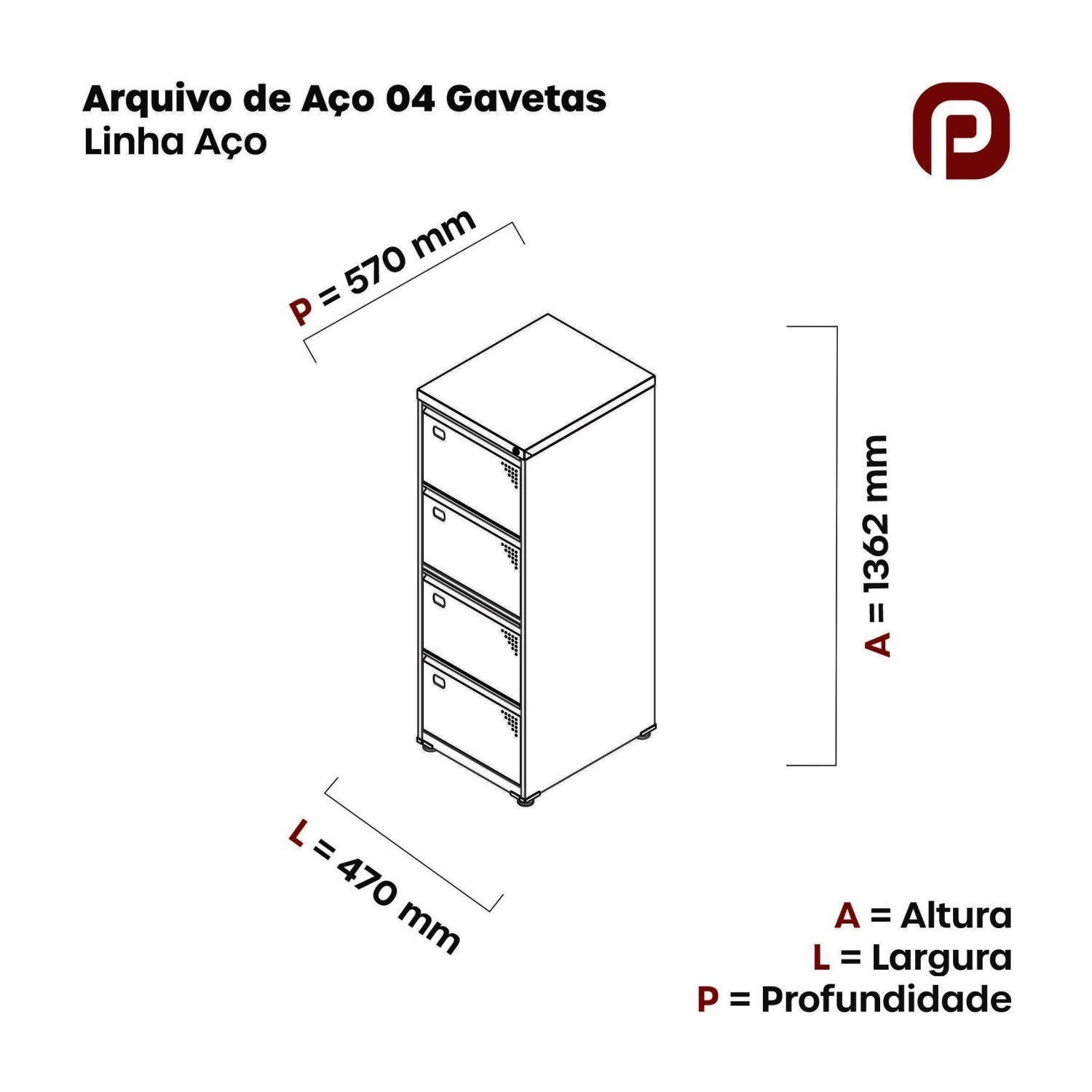 Gaveteiro Arquivo de Aço 4 Gavetas OF04SLTCM  - 3