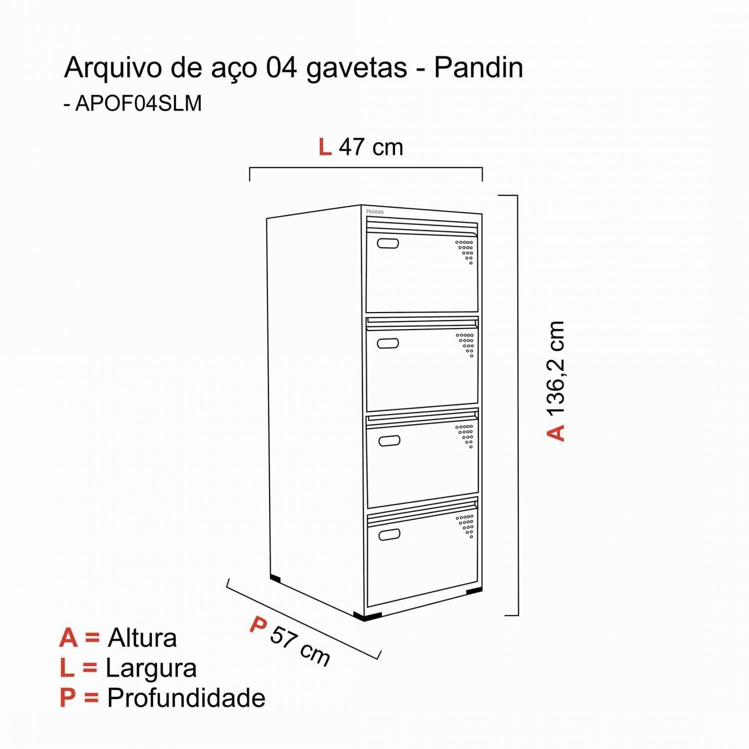 Gaveteiro Arquivo em Aço 4 Gavetas OF04SLTCM - 4