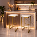 Ver imagem 1 de Kit 2 Banqueta Alta Industrial Dourada P/ Balcão, Bistro, Cozinha Assento Branco