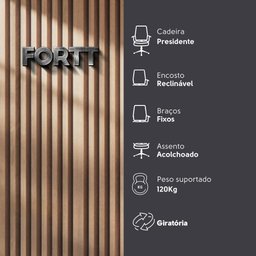 Cadeira de Escritório Presidente Base Cromada com Rodinha Fortt Nantes Preta - Cpf01-p - 6