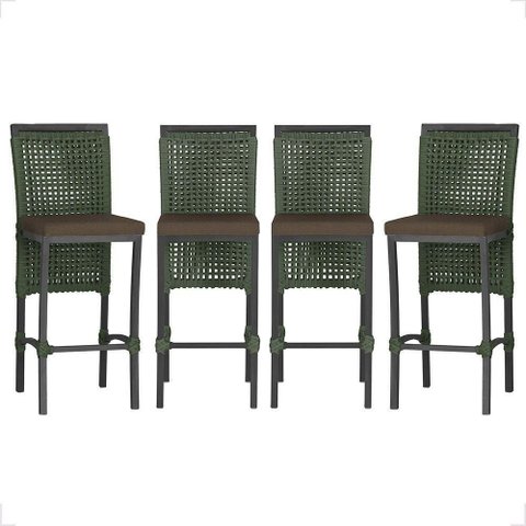 4 Banqueta em Alumínio Roma Preta Corda Náutica Tecido 9 Verde