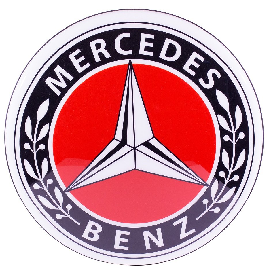 Luminoso de Parede Mercedes Vermelho Marcas de Carro Retrô Vintage P/ Bar, Garagem, Oficina Mecânica