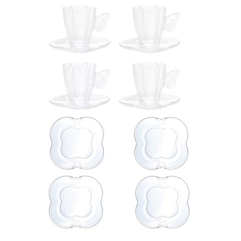 Kit 4 Xicaras C/pires 80ml e 4 Pratos Sobremesa Butterfly