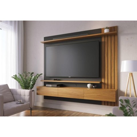 Painel para TV até 70 Polegadas com 3 Portas e 2 Prateleiras Multimóveis Crcol-PTV032 Madeirado/