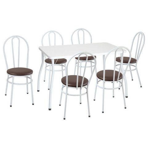 Conjunto Mesa de Jantar 115cm com 6 Cadeiras Multimóveis Cr50136 Branco/marrom