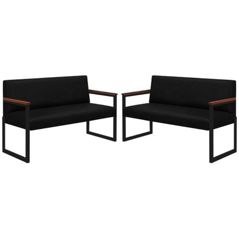 Conjunto 2 Sofás de 2 Lugares Niterói Couro Preto em Metal Preto