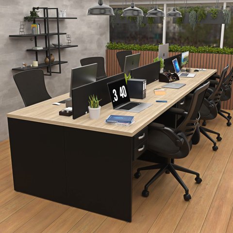 Estação de Trabalho Mesas 120x60cm 6 Lugares C/gav Netmobil - Dubai/preto