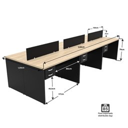 Estação de Trabalho Mesas 120x60cm 6 Lugares C/gav Netmobil - Dubai/preto - 4