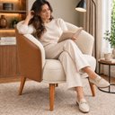 Ver imagem 7 de Poltrona Decorativa Linho Premium Base Madeira Maciça Luiza