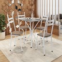 Ver imagem 1 de Conjunto Sala de Jantar Mesa Quadrada 70cm Tampo Granito com 4 Cadeiras Milla Branco/Rattan/Ocre