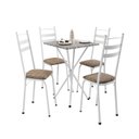 Ver imagem 2 de Conjunto Sala de Jantar Mesa Quadrada 70cm Tampo Granito com 4 Cadeiras Milla Branco/Rattan/Ocre