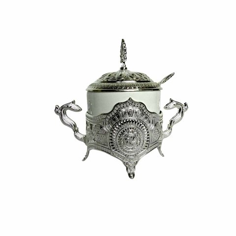 Açucareiro em Porcelana e Metal Prata - 28x38x21cm Prime Home Decor 36961