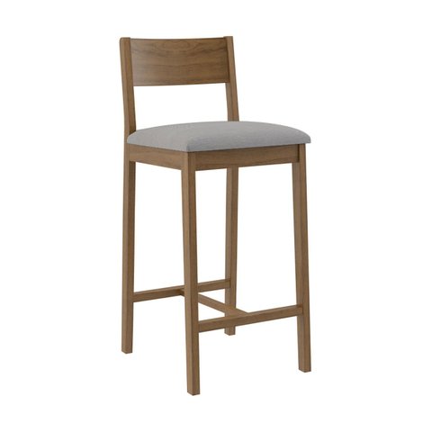 Banqueta Madeira Nogueira Maciça tecido Cinza Modelo Manu Altura 70cm Poltronas do Sul