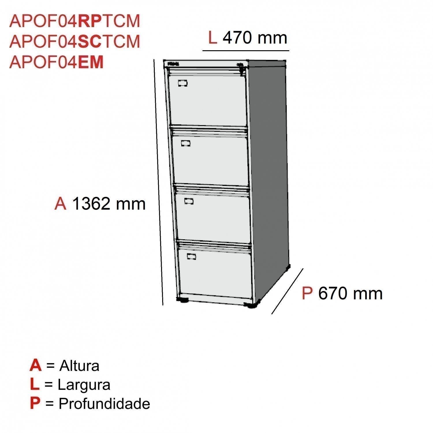 Gaveteiro Arquivo em Aço 4 Gavetas Suporta 45kg Cada  - 3