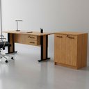 Ver imagem 2 de Mesa de Escritorio 2 Gavetas Balcao 2 Portas para Escritorio Amendoa Preto Tecno Mobili