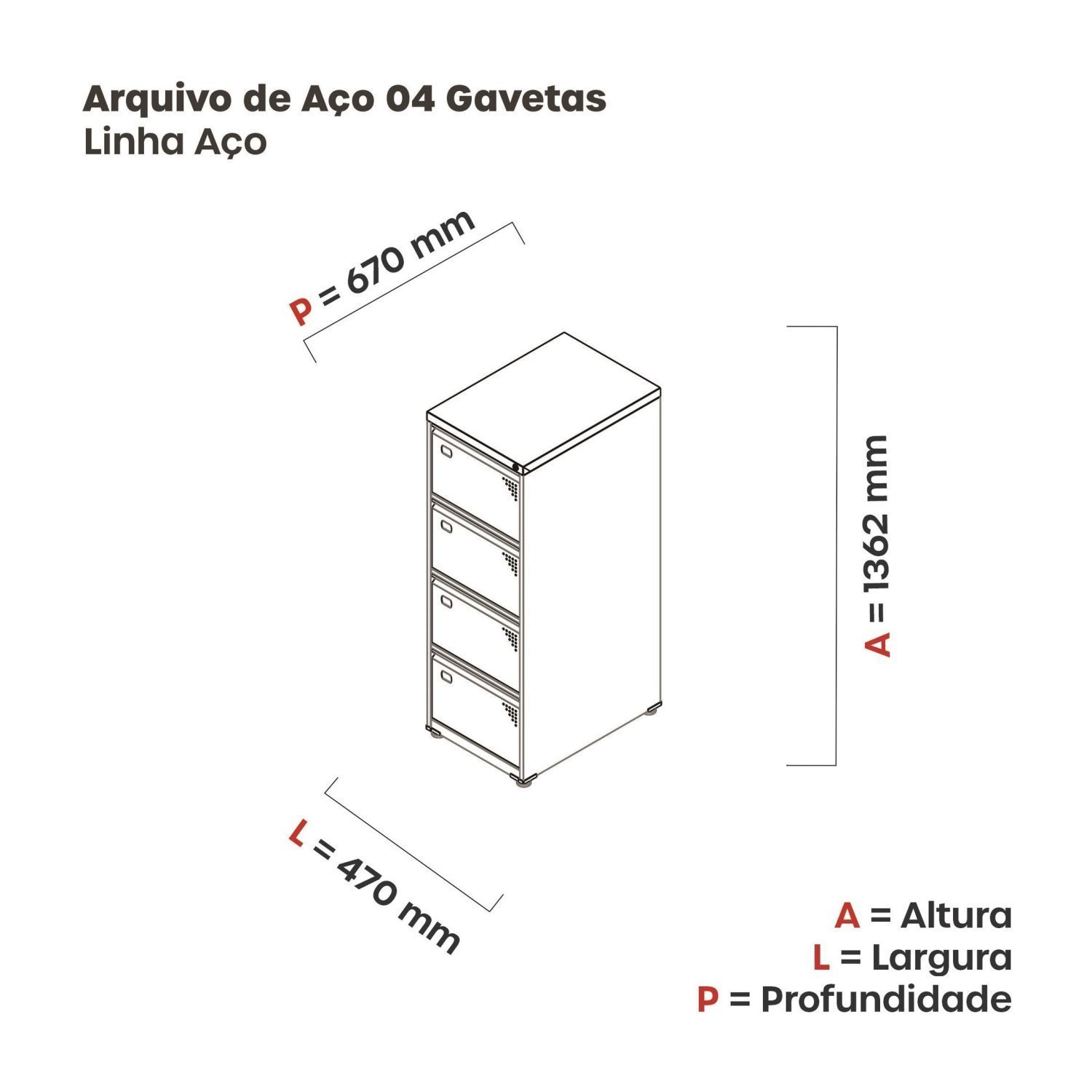 Gaveteiro Arquivo de Aço 4 Gavetas OF04RPTCM  - 2