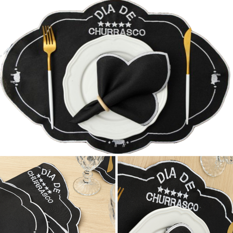 Kit 12 Pçs 6 Lugares Mesa Posta Sousplat Jogo Americano Churrasco Bordado