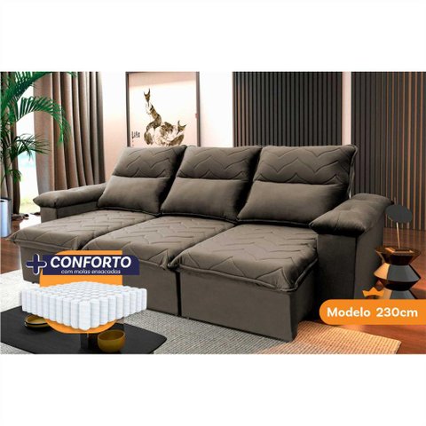 Sofá Retrátil Reclinável Paris 230cm Suede Velut com Molas Ensacadas - King House