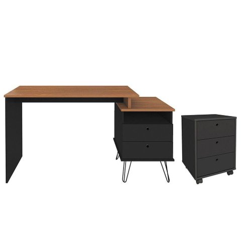 Mesa Escrivaninha Lux Industrial e Gaveteiro com Rodízios Nil A06 Freijó-preto - Mpozenato
