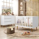 Ver imagem 1 de Cômoda Fraldário Melinda 3 Gavetas + Berço Mini Cama Ana 3 em 1 Branco + Colchão Prorelax