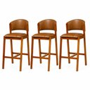 Ver imagem 2 de Kit 3 Banquetas Alta Madeira Maciça Encosto Estofado Corino Bancada Área Gourmet Movellu Home