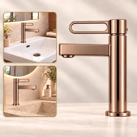 Torneira Daytona Rose Gold Baixa Aço Inox 304 Luxo Goldenx