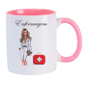 Caneca Branca com Interna Rosa Y4 Profissões Enfermagem 1