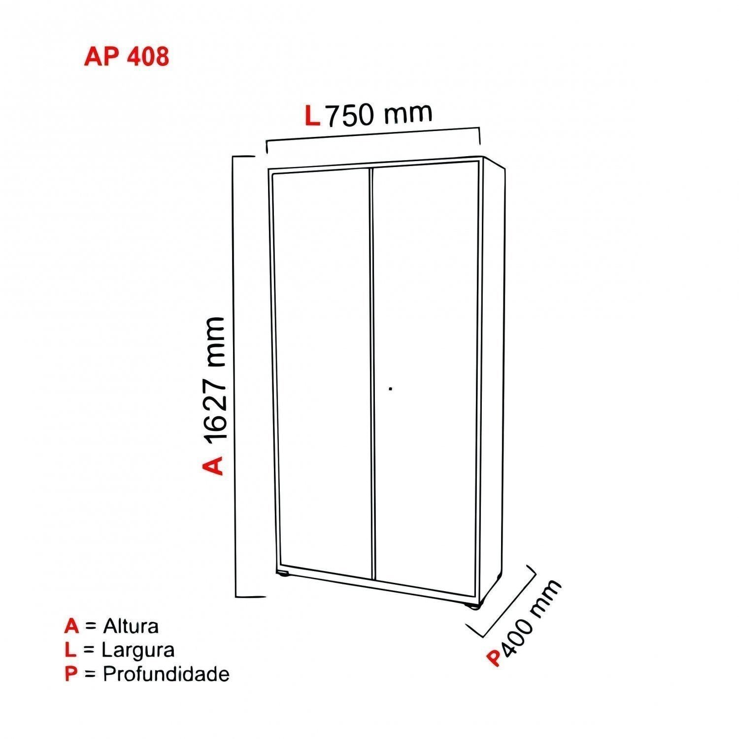 Armário de Aço 2 Portas 3 Prateleiras AP408SL  - 3