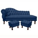 Ver imagem 1 de Divã Recamier Namoradeira Larissa 185cm com Capitonê - Direita + 02 Puffs Retrô Suede - Ecotec Decor