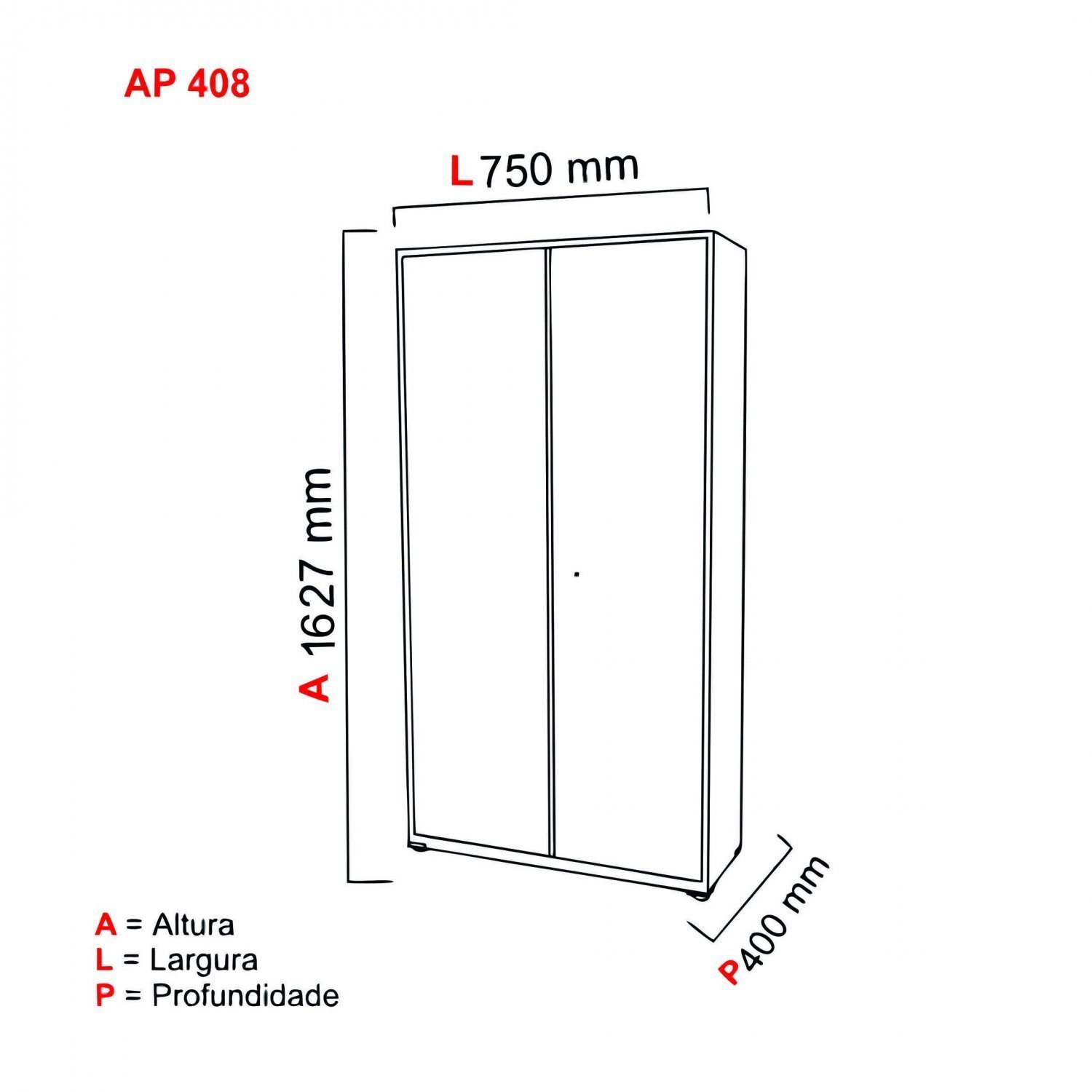 Armário de Aço 2 Portas 5 Prateleiras AP408MU  - 4