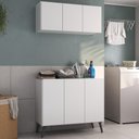 Ver imagem 2 de Conjunto Lavanderia Retrô Multiuso Armário Aéreo e Balcão 3 Portas Multimóveis Mp5050 Branco/