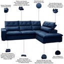 Ver imagem 4 de Sofá 3 Lugares Retrátil Reclinável Chaise Direito 258cm Bergen F04 Veludo Azul - Lyam Decor