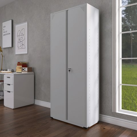 Armário para Escritório 2 Portas com Chave Aço 4 Prateleiras 