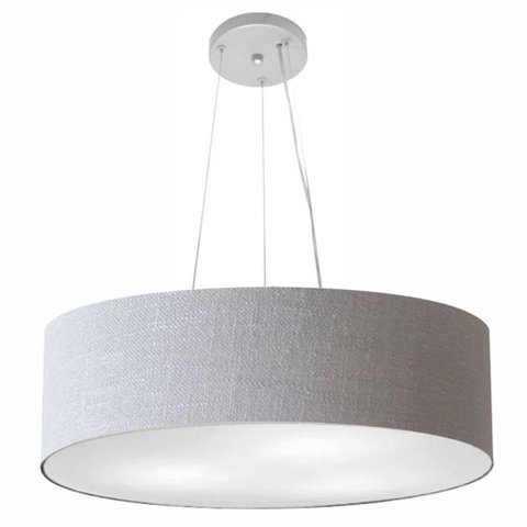 Lustre Pendente Cilíndrico Md-4029 Cúpula em Tecido 60x15cm Rustico Cinza - Bivolt