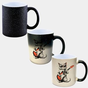 Caneca Mágica Glitter Muda de Cor Y2 Gatinho Rock N Roll Guitarra 4
