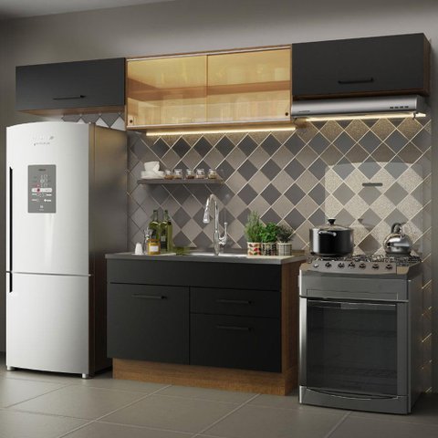 Armário de Cozinha Compacta 280cm Rustic/Preto Agata Madesa 01